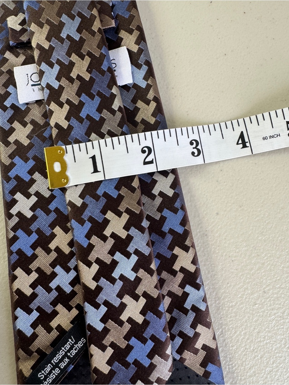 Joseph & Feiss Silk Tie Brown Blue Geometric Print Business Classic Jacquard - Picture 8 of 13